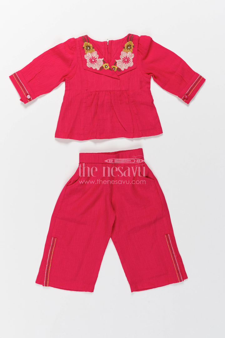 Girls Top and Pant Set with Thread Embroidery for Weddings and Parties