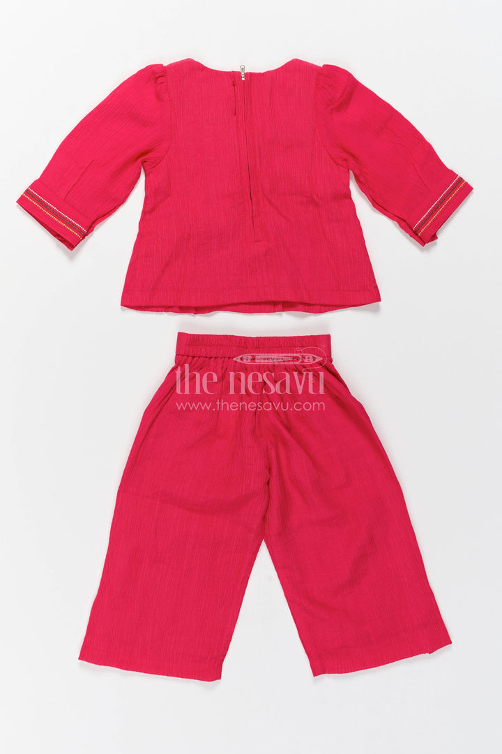 Girls Top and Pant Set with Thread Embroidery for Weddings and Parties