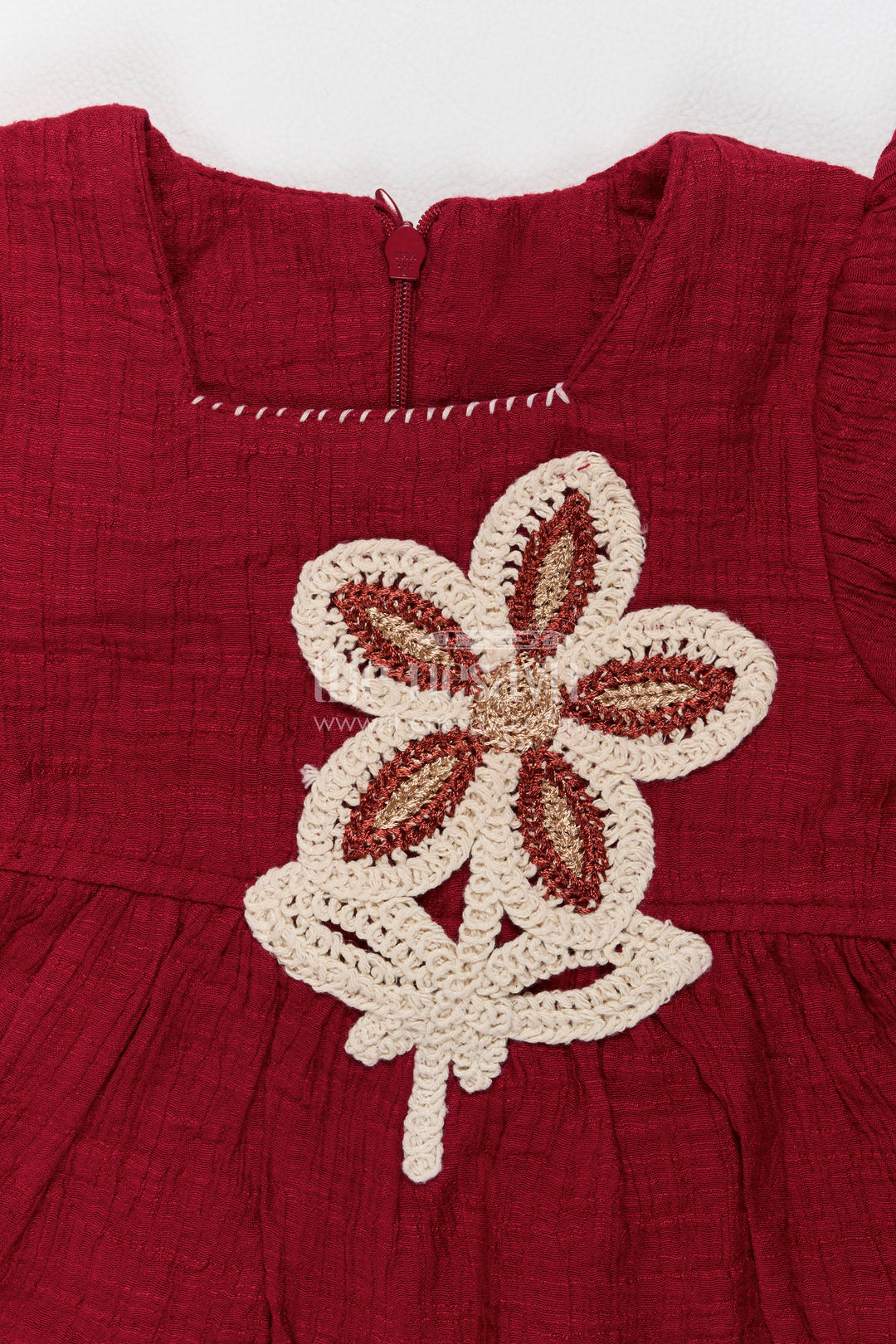 Girls Co Ord Set in Maroon with Thread Embroidery