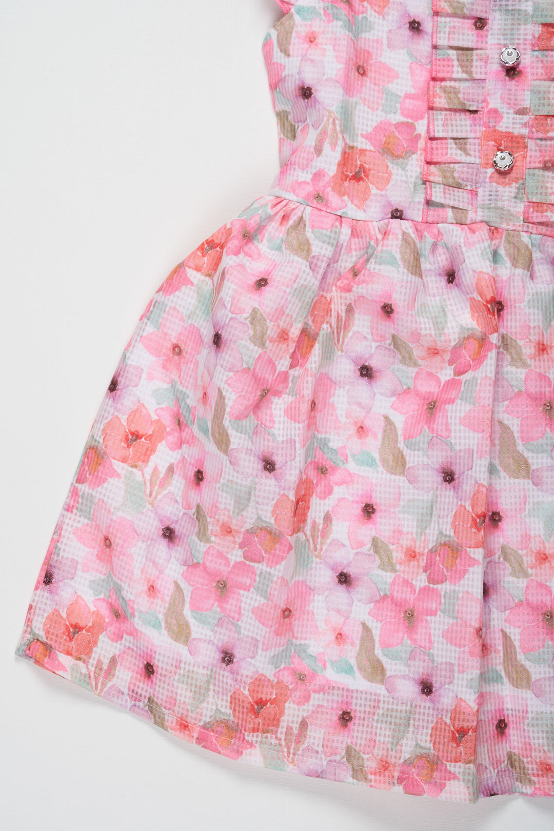 Girls Pink Floral Cotton Frock with Pleated Skirt and Ruffle Sleeves for Adorable cute frock design