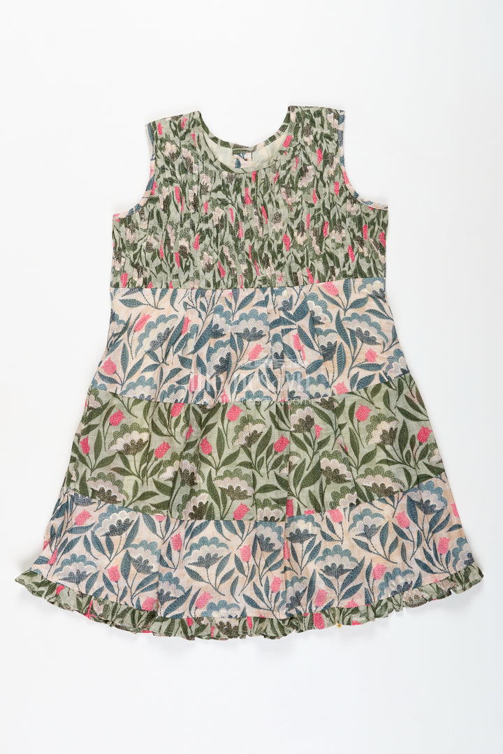 Girls Green Cotton Frock with Kantha Inspired Motifs and Playful Flair in fancy frock design Style