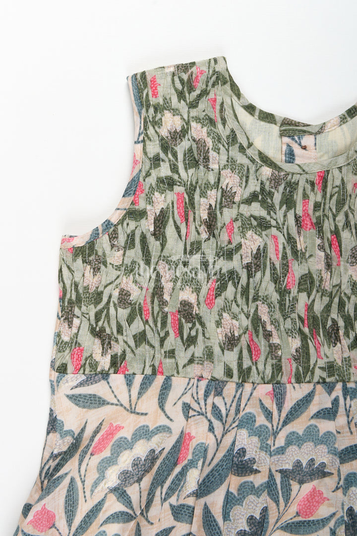 Girls Green Cotton Frock with Kantha Inspired Motifs and Playful Flair in fancy frock design Style