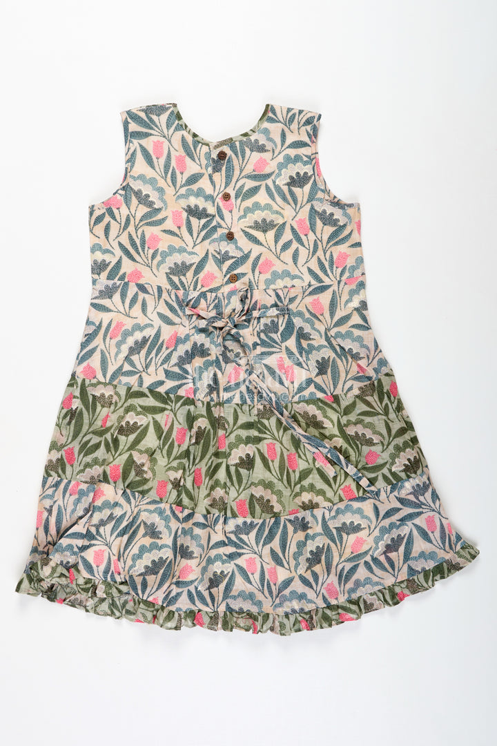 Girls Green Cotton Frock with Kantha Inspired Motifs and Playful Flair in fancy frock design Style