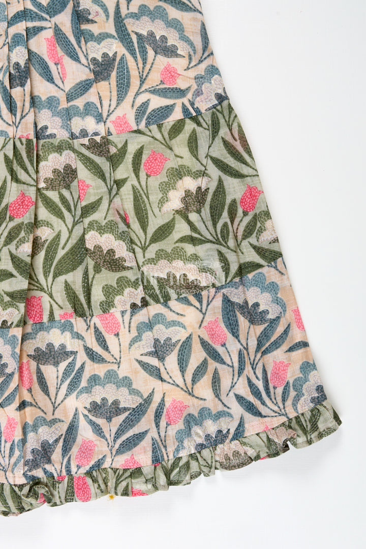 Girls Green Cotton Frock with Kantha Inspired Motifs and Playful Flair in fancy frock design Style