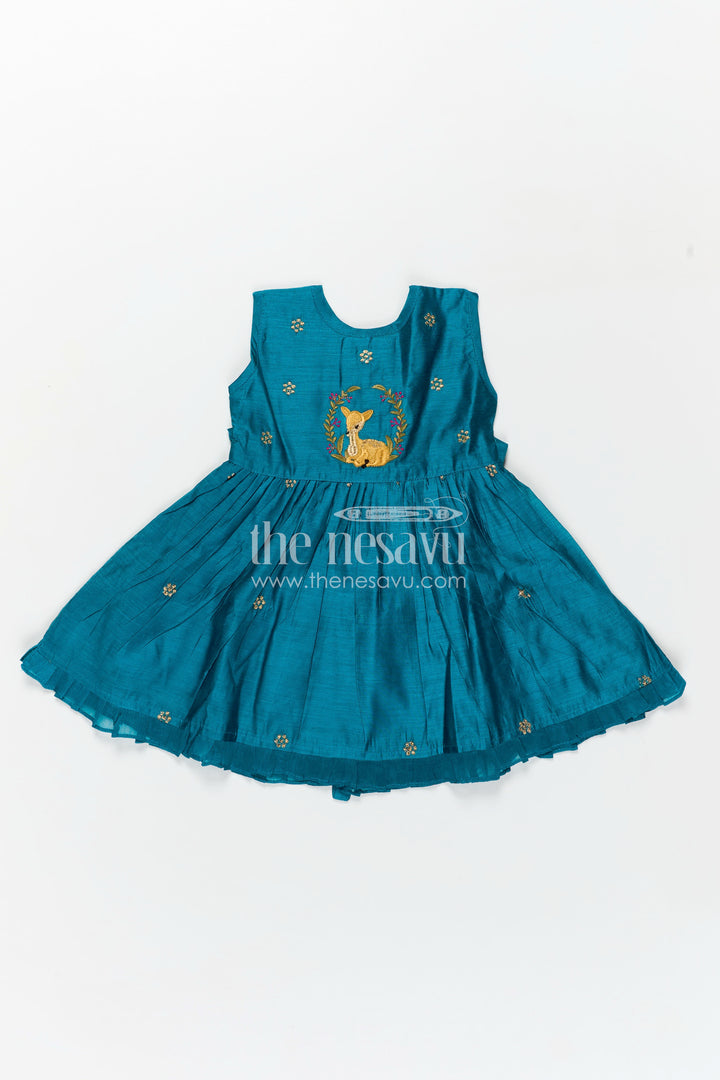 Girls Achha Frock in Chanderi with Thread Embroidery Yoke and Playful Flared Skirt