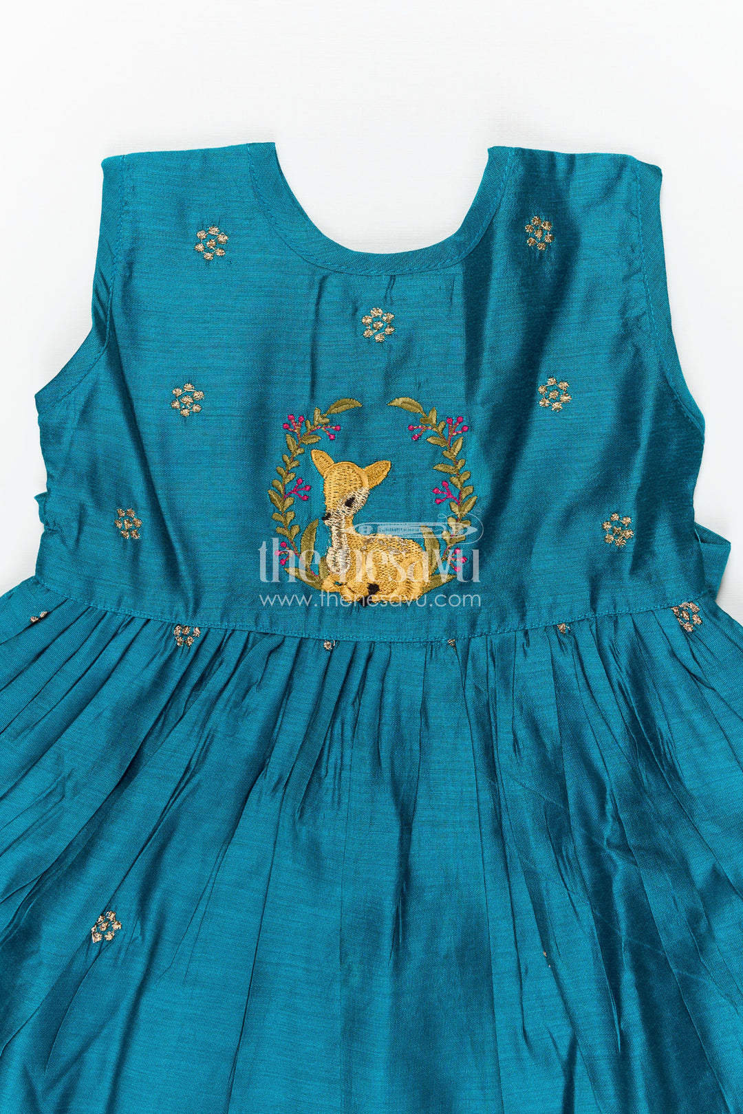 Girls Achha Frock in Chanderi with Thread Embroidery Yoke and Playful Flared Skirt