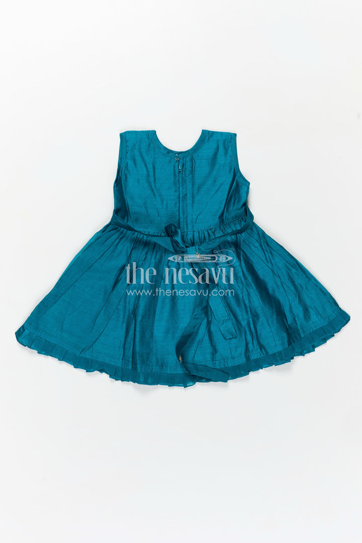 Girls Achha Frock in Chanderi with Thread Embroidery Yoke and Playful Flared Skirt
