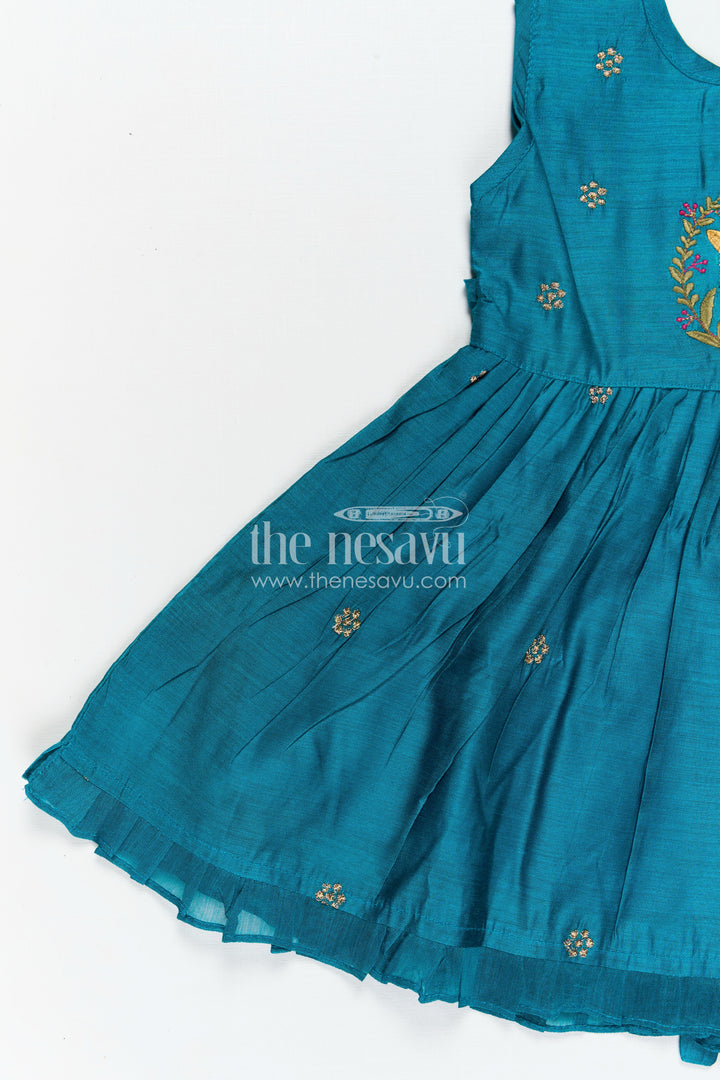 Girls Achha Frock in Chanderi with Thread Embroidery Yoke and Playful Flared Skirt