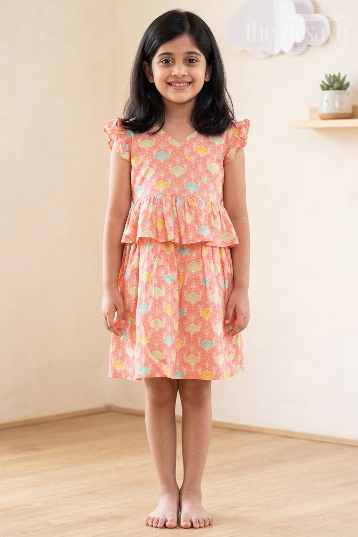 Red Floral Printed Cotton Frock for Girls