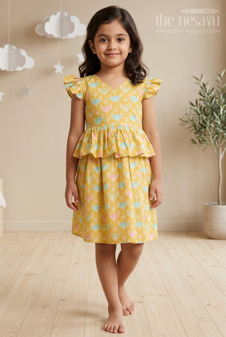 Yellow Floral Printed Daily Wear Cotton Frock for Girls