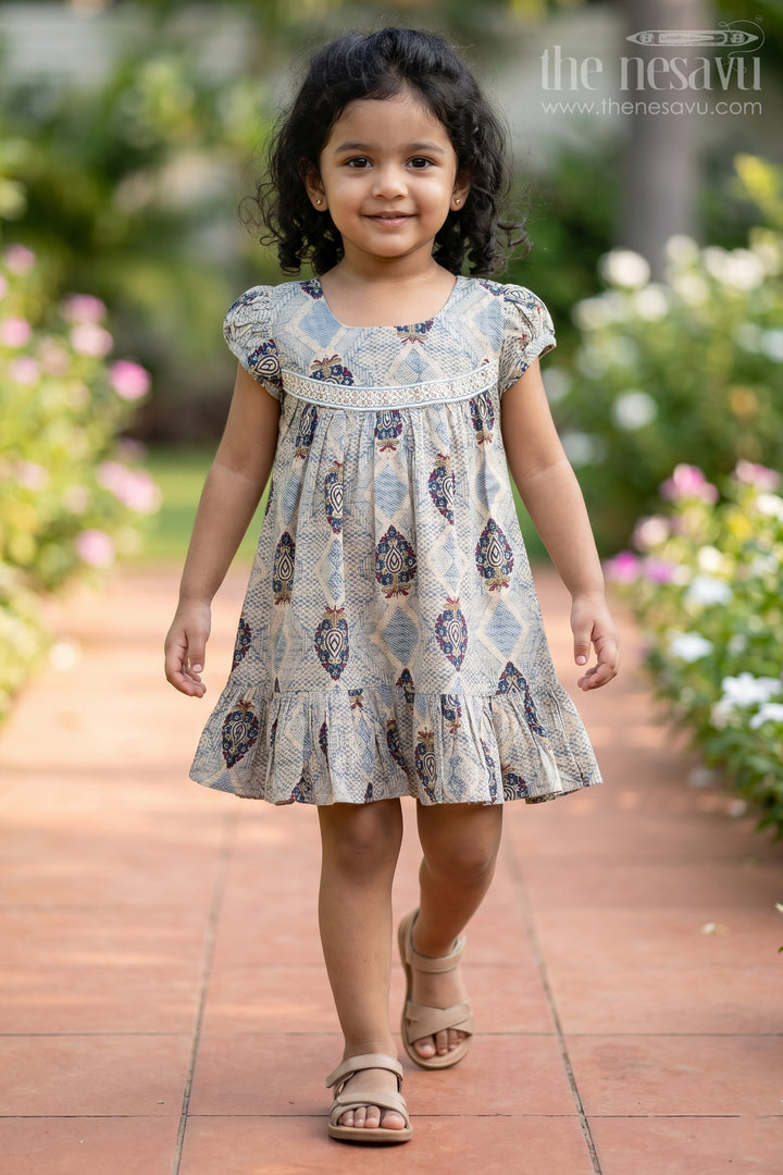 Green Printed Cotton Frock for Girls