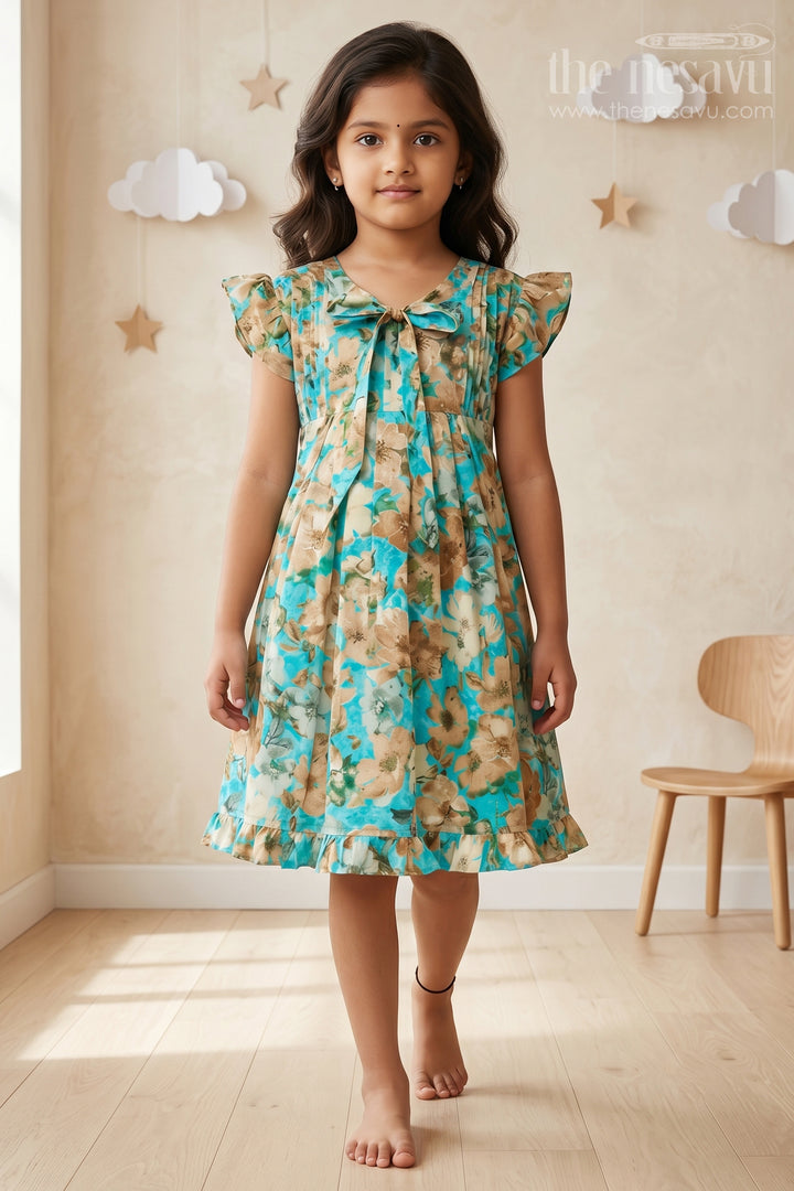 Floral Cotton Designer Frock with Flutter Sleeves for Girls