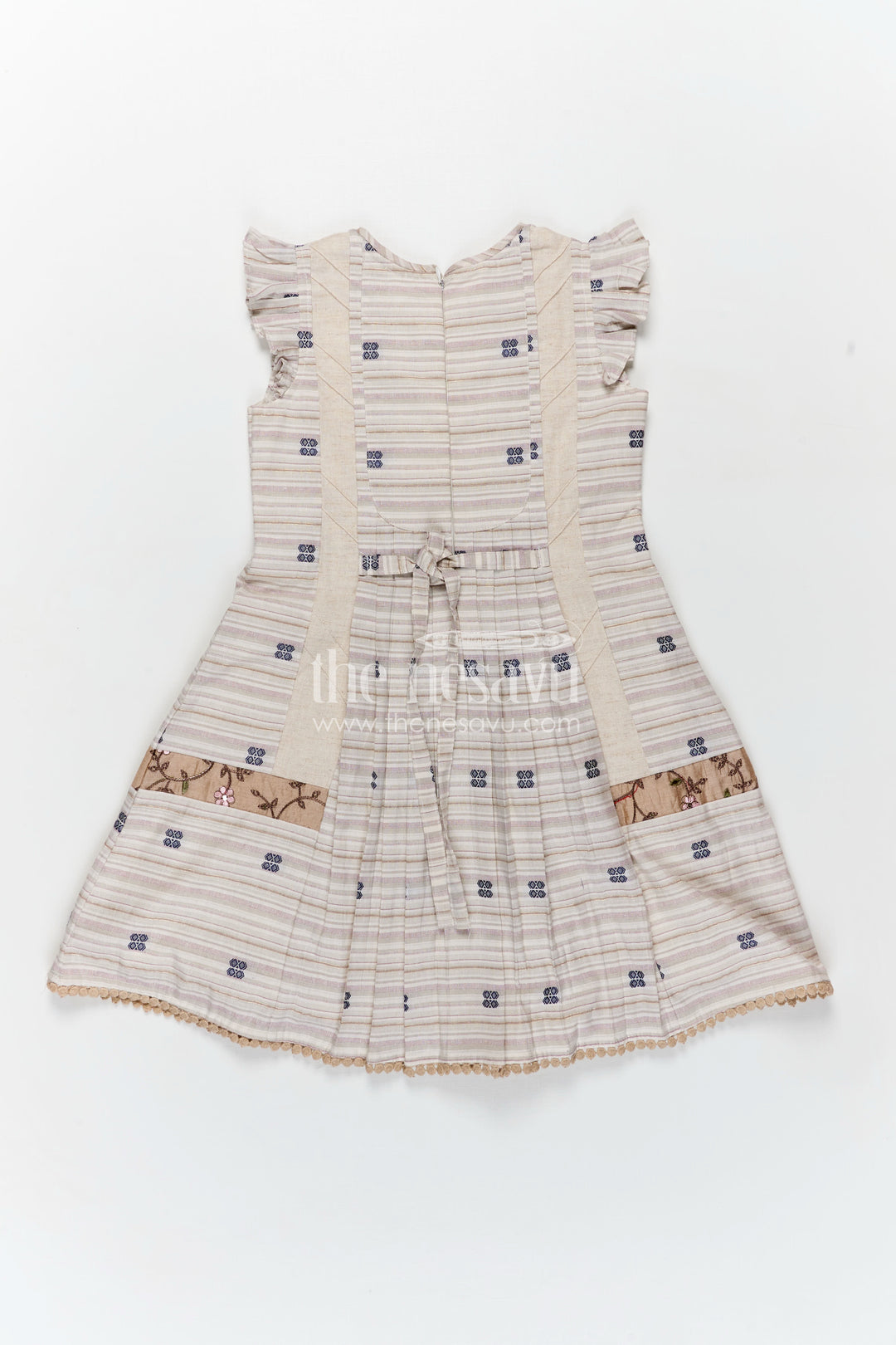 Girls Cream Cotton Frock with Embroidery Yoke and Traditional Weave Inspired fashion design frock