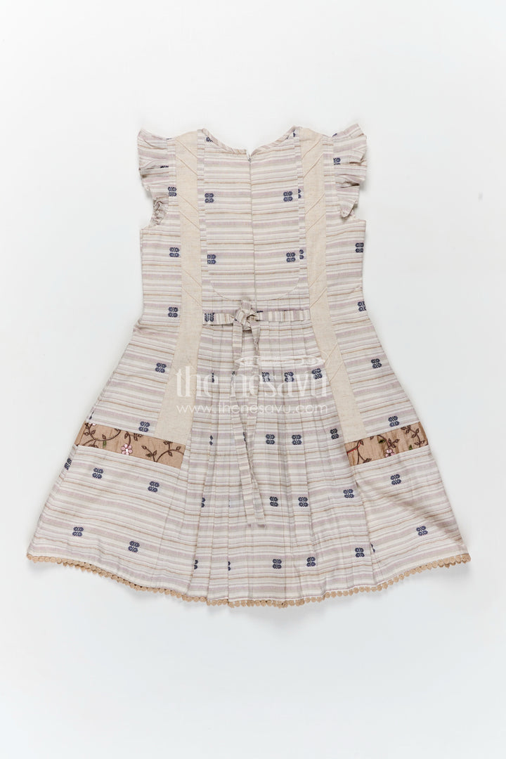 Girls Cream Cotton Frock with Embroidery Yoke and Traditional Weave Inspired fashion design frock