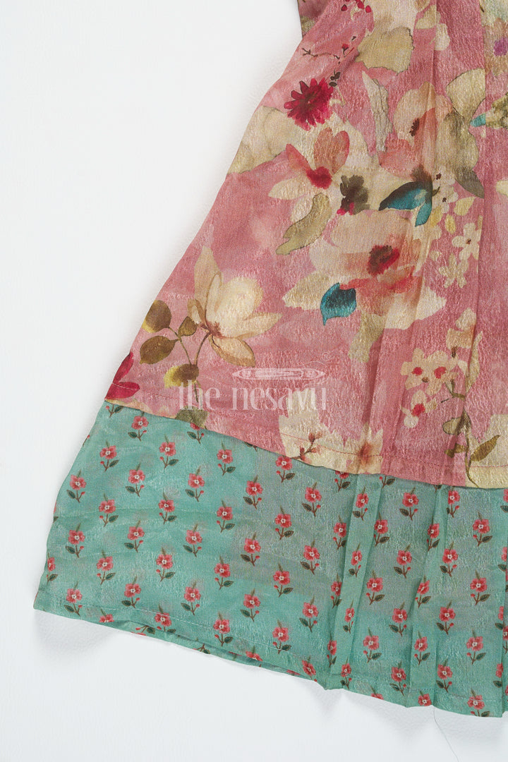 Girls Georgette Floral Frock with Printed Hem and Sleeveless Style in Vibrant flower design frock Look