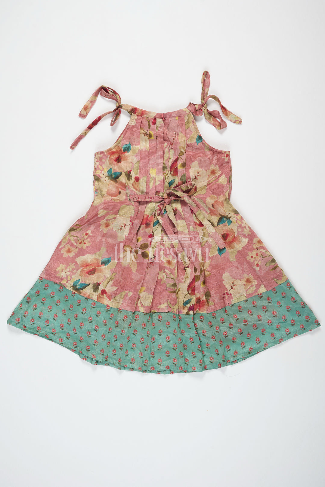 Girls Georgette Floral Frock with Printed Hem and Sleeveless Style in Vibrant flower design frock Look