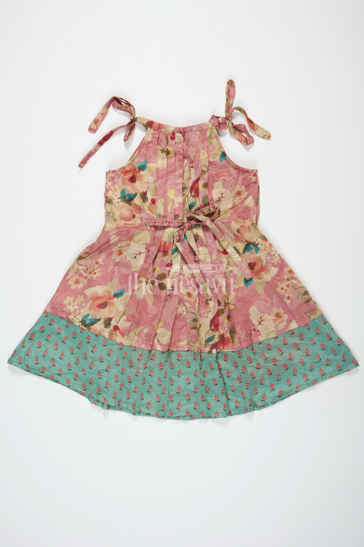 Girls Georgette Floral Frock with Printed Hem and Sleeveless Style in Vibrant flower design frock Look