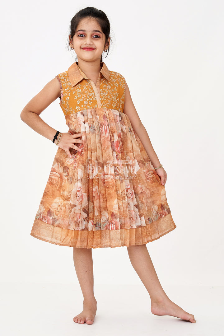 Girls Readymade Cotton Frock with Floral Digital Print and Embroidered Collar for a Chic Look