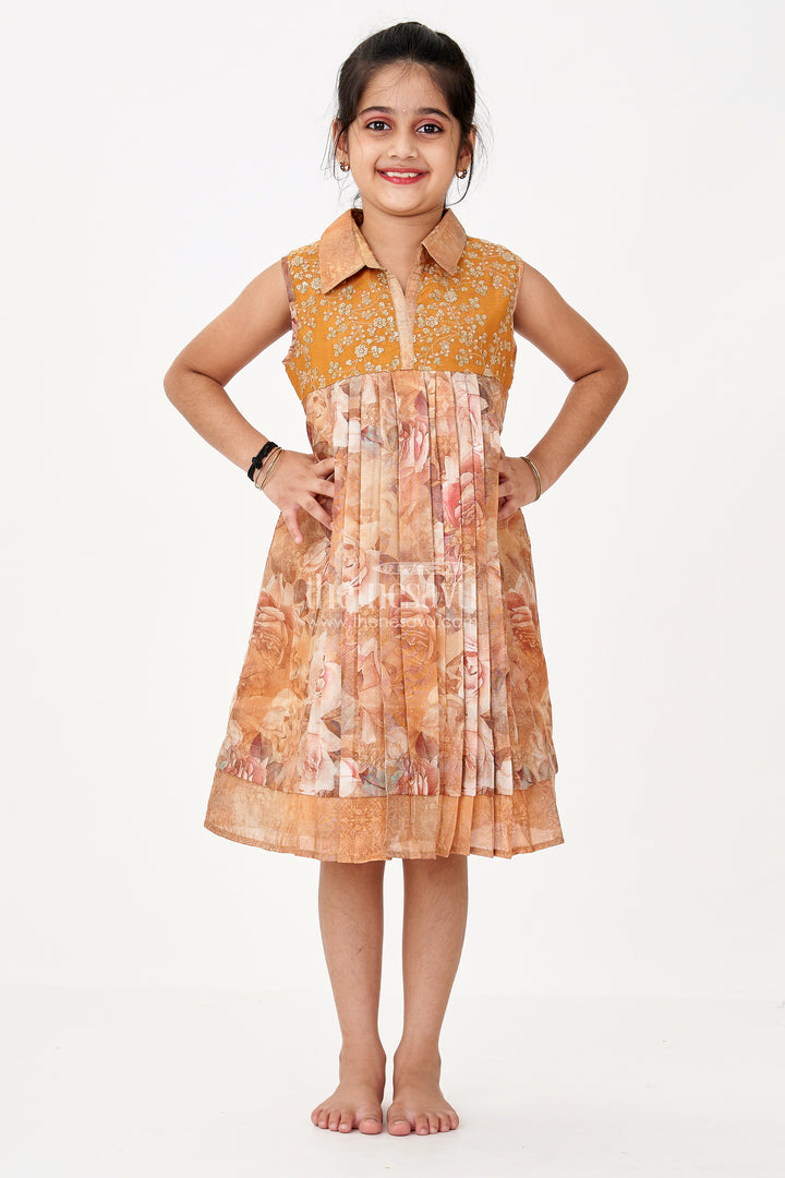 Girls Readymade Cotton Frock with Floral Digital Print and Embroidered Collar for a Chic Look