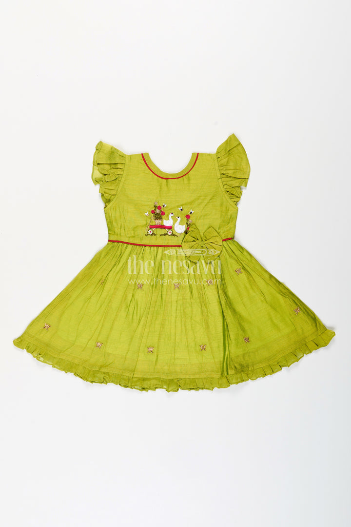 Baby girl frock with duck embroidery for birthdays and ethnic wear