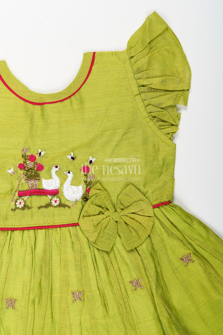 Baby girl frock with duck embroidery for birthdays and ethnic wear