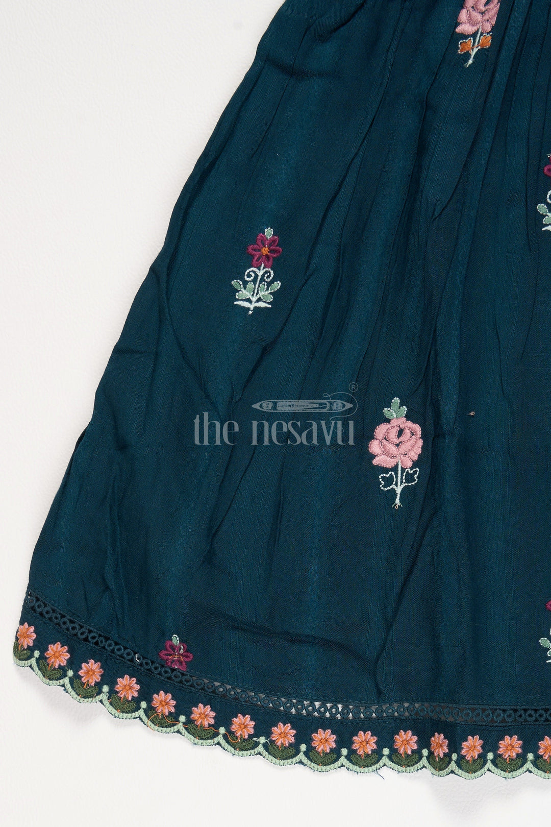 Girls Green Cotton Frock with Embroidered Bodice and Puff Sleeves in Charming frock fancy design