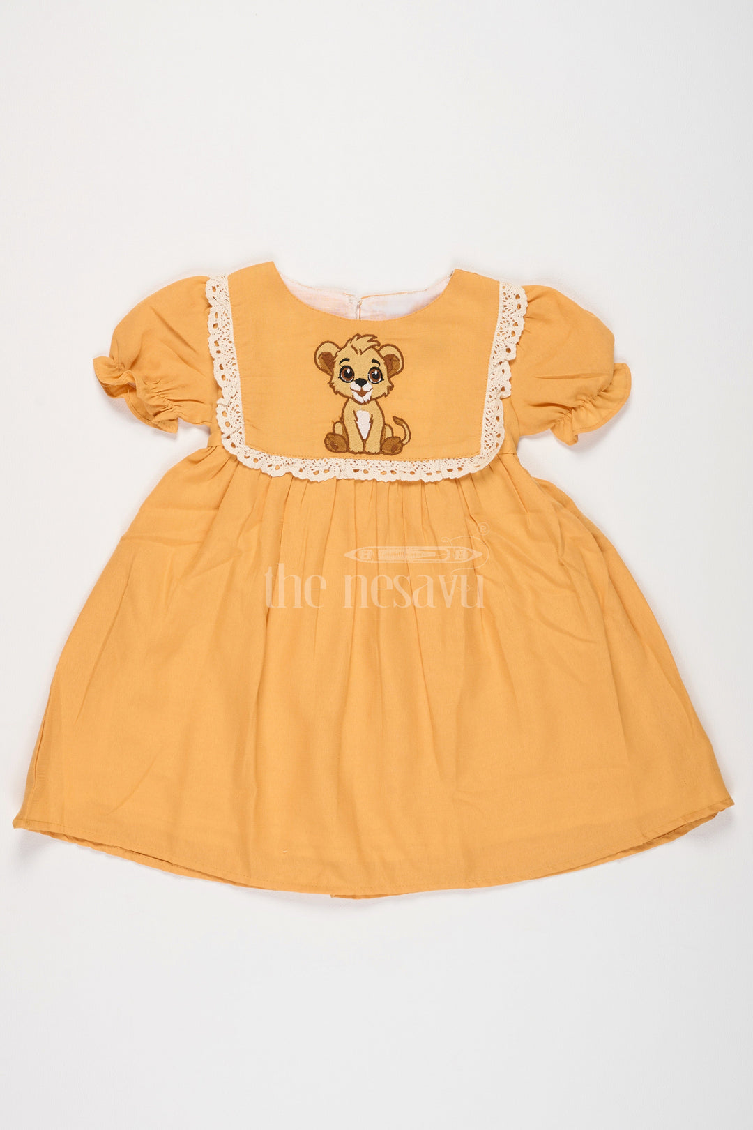 Girls Mustard Cotton Frock with Embroidered Yoke and Puff Sleeves in Simple frock design cotton Look