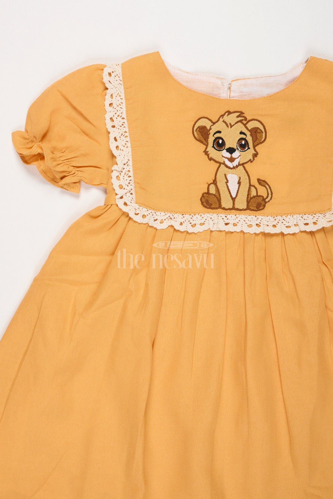 Girls Mustard Cotton Frock with Embroidered Yoke and Puff Sleeves in Simple frock design cotton Look