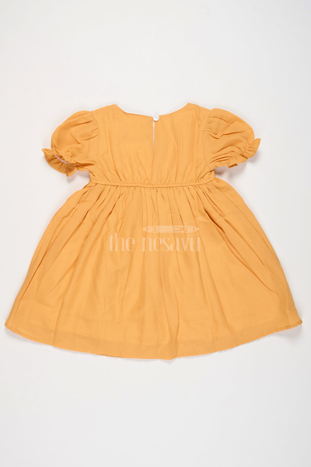 Girls Mustard Cotton Frock with Embroidered Yoke and Puff Sleeves in Simple frock design cotton Look