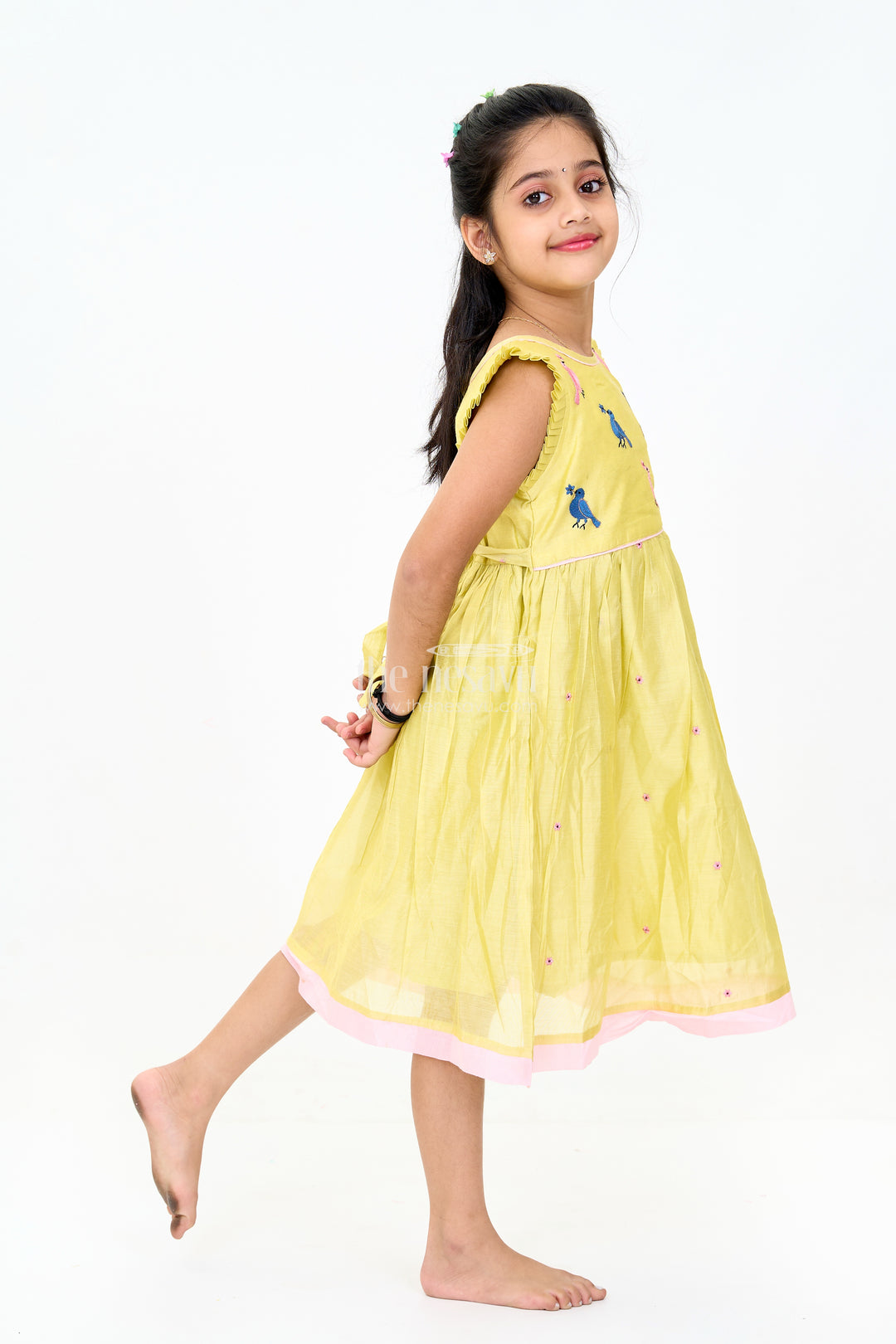 Girls Cotton Frock in Light Green with Delicate Embroidery for Casual Wear