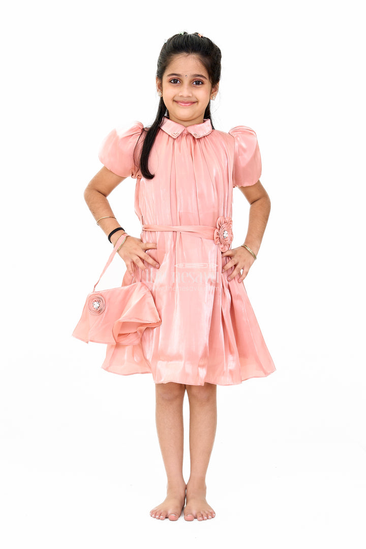 Classic Plain Georgette Frock with Delicate Floral Belt Accent for Girls