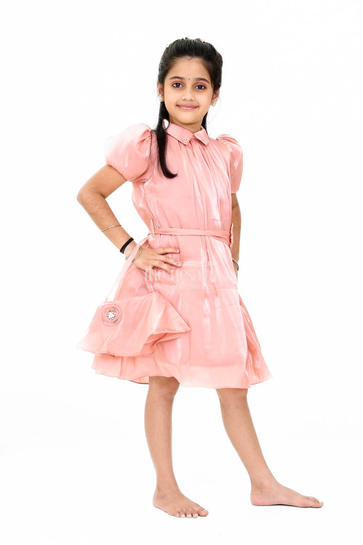 Classic Plain Georgette Frock with Delicate Floral Belt Accent for Girls