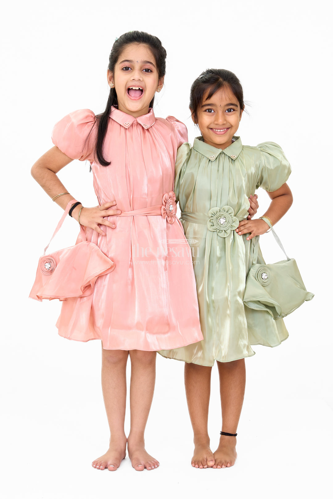 Classic Plain Georgette Frock with Delicate Floral Belt Accent for Girls