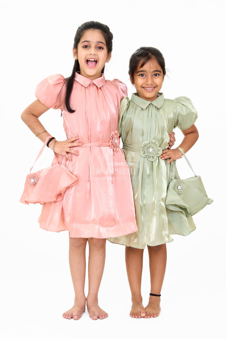 Classic Plain Georgette Frock with Delicate Floral Belt Accent for Girls