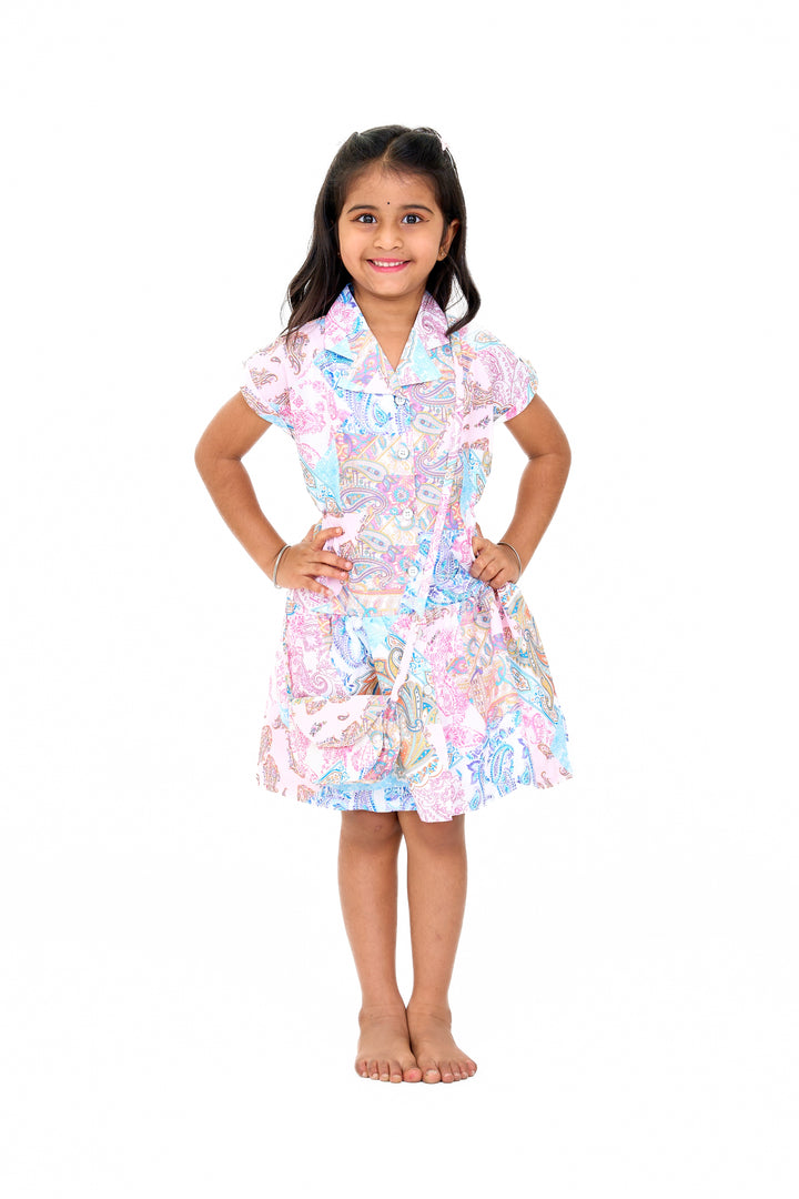 Trendy Western-Style Girls Fancy Dress in Multicolor Printed Georgette