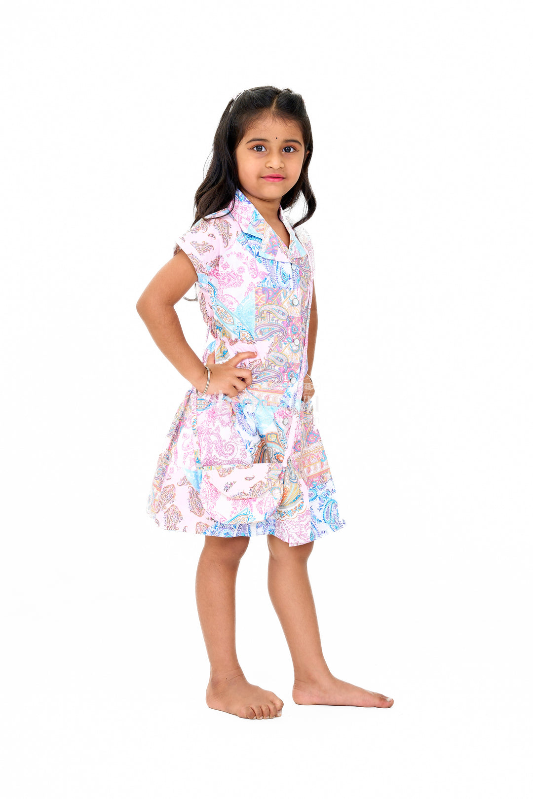 Trendy Western-Style Girls Fancy Dress in Multicolor Printed Georgette