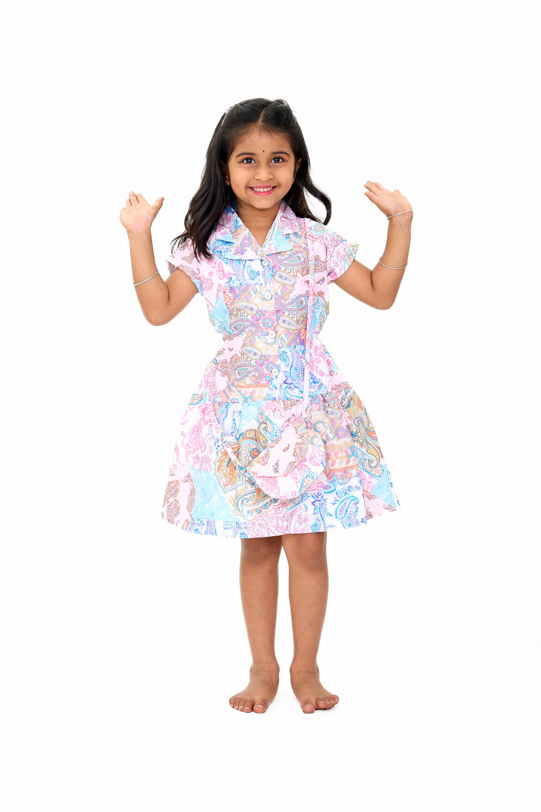 Trendy Western-Style Girls Fancy Dress in Multicolor Printed Georgette