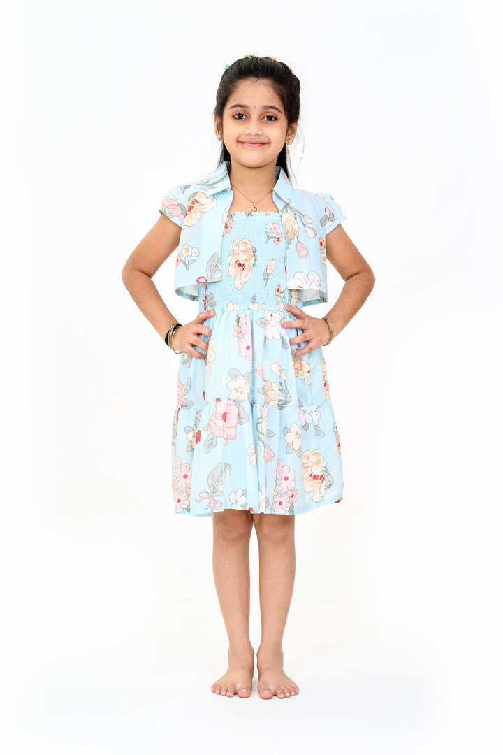 Adorable Girls Cute Frock in Cotton Blend with Floral Patterns and Tiered Design