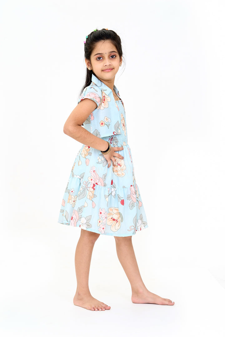 Adorable Girls Cute Frock in Cotton Blend with Floral Patterns and Tiered Design