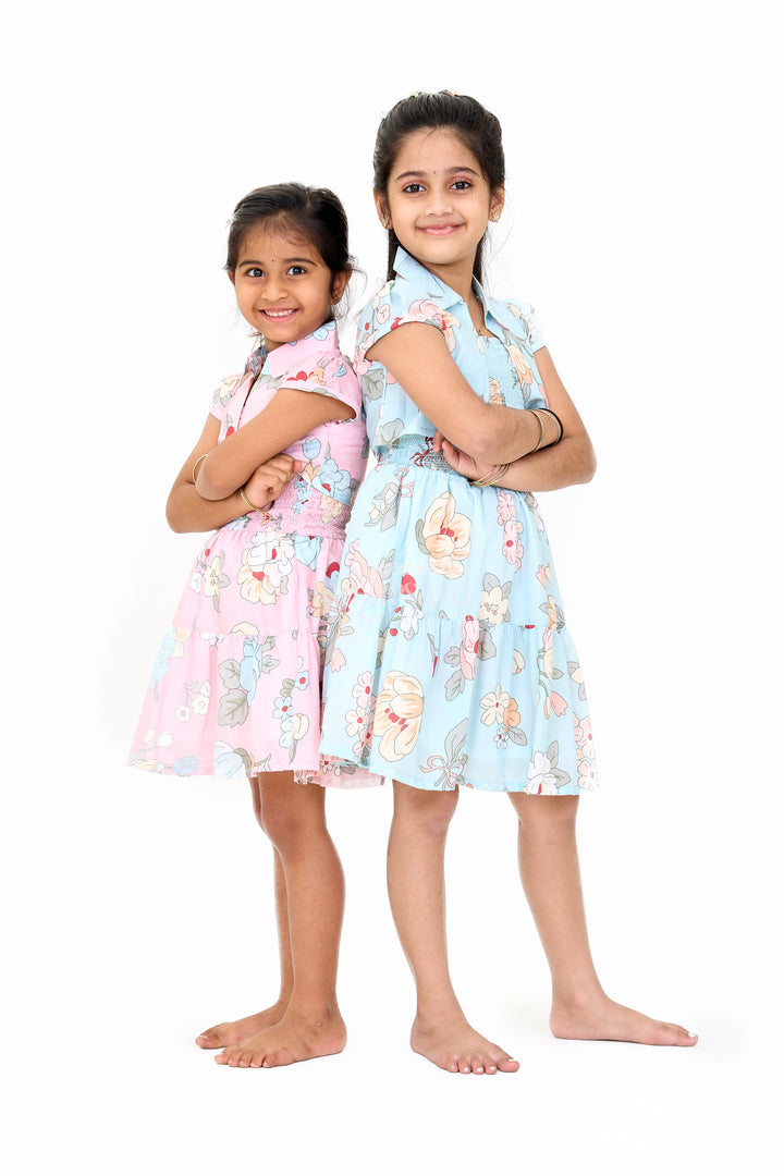 Adorable Girls Cute Frock in Cotton Blend with Floral Patterns and Tiered Design