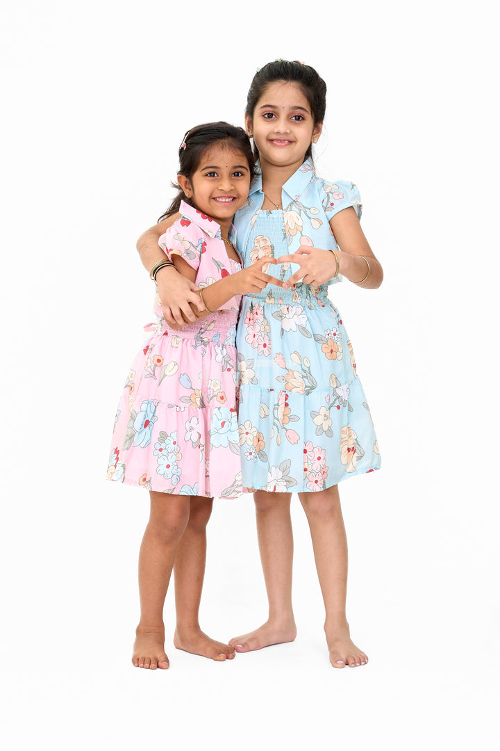 Lovely Girls Jacket Ethnic Dress with Pink Floral Patterns and Detachable Jacket