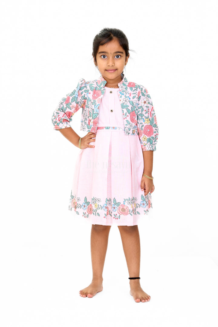 Stylish Two-Piece Girls Dress and Jacket with Floral Embroidery