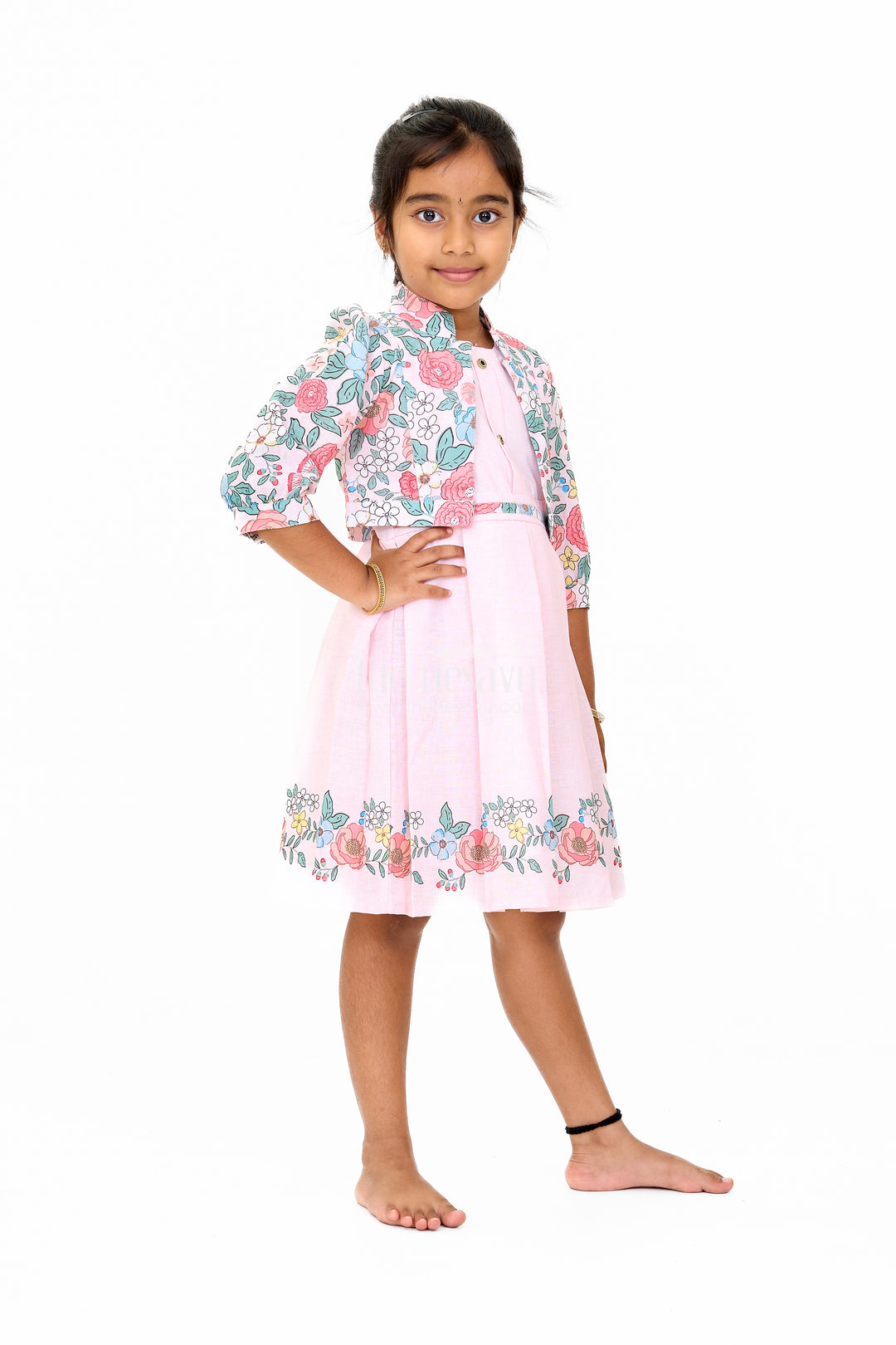 Stylish Two-Piece Girls Dress and Jacket with Floral Embroidery
