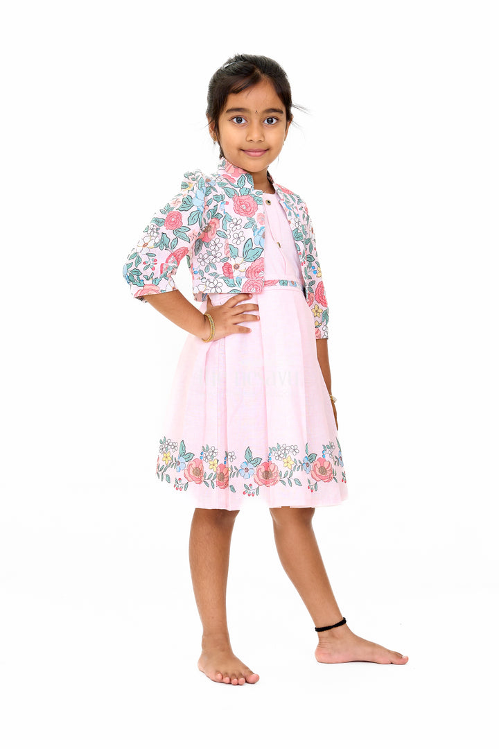 Stylish Two-Piece Girls Dress and Jacket with Floral Embroidery