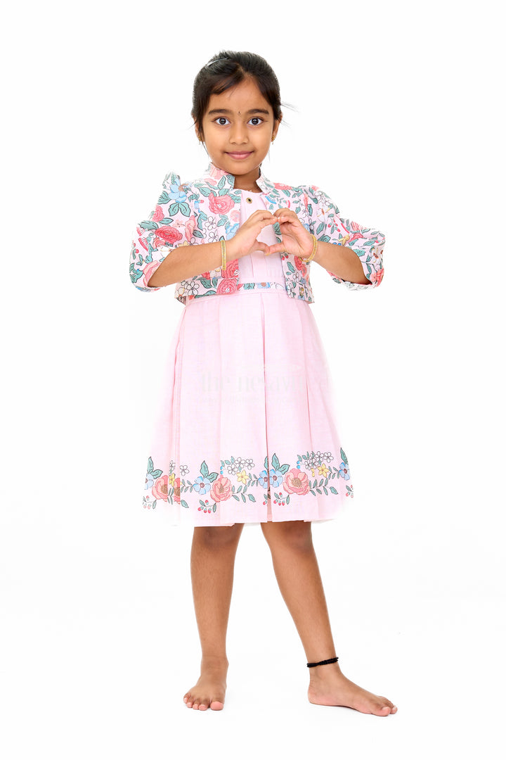 Stylish Two-Piece Girls Dress and Jacket with Floral Embroidery