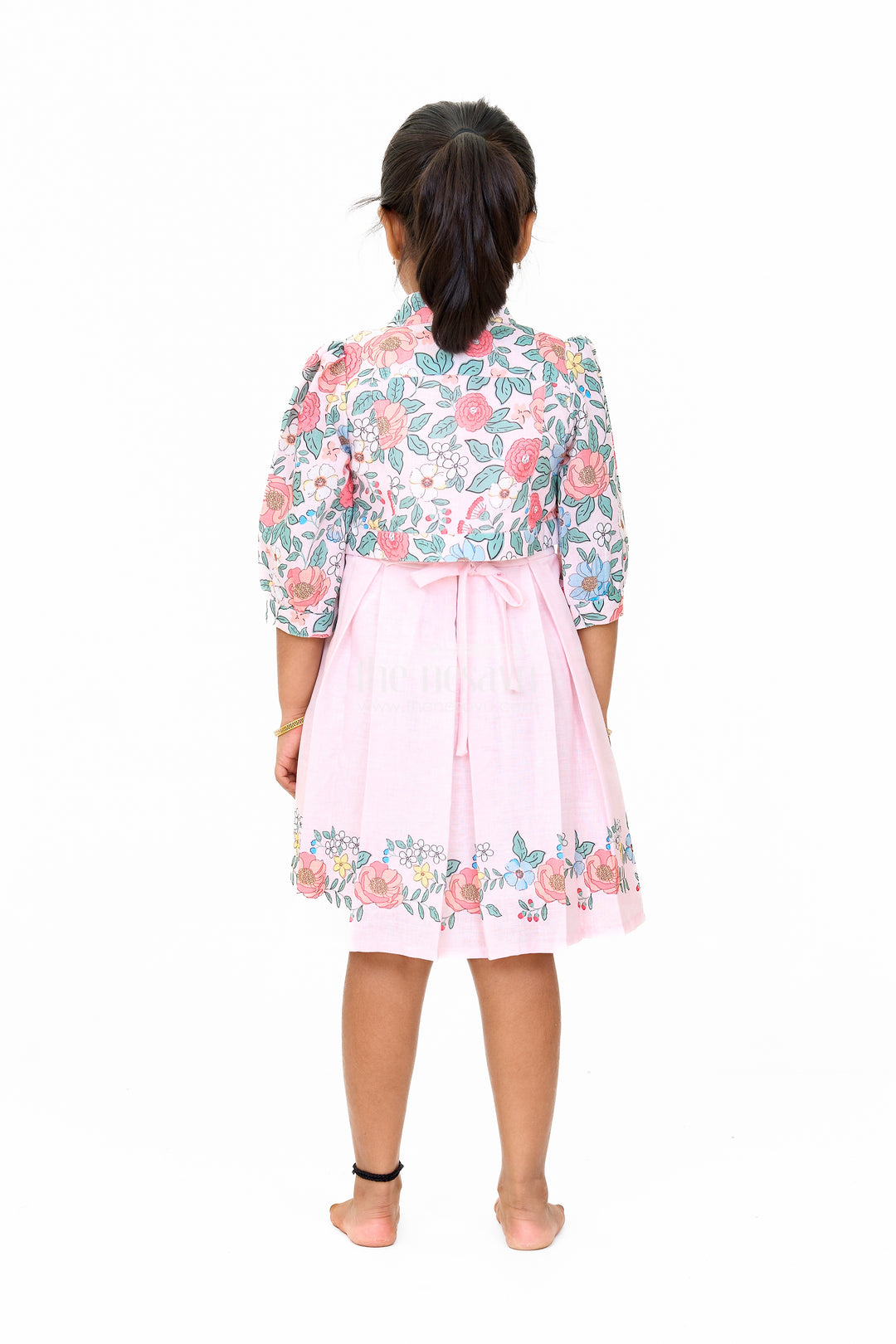 Stylish Two-Piece Girls Dress and Jacket with Floral Embroidery