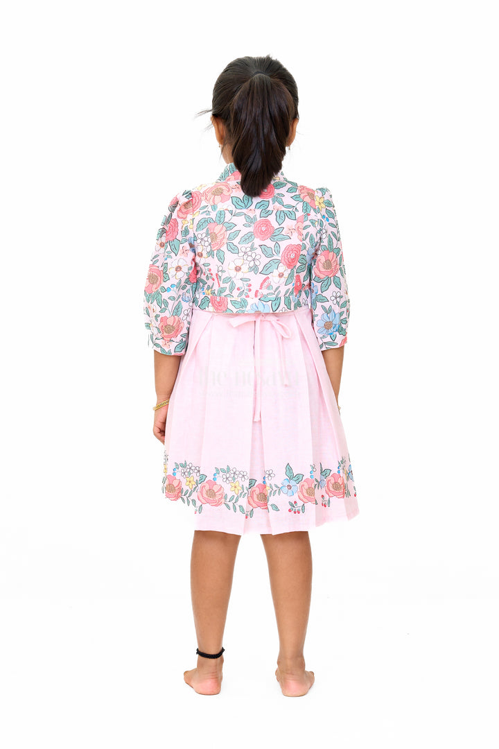 Stylish Two-Piece Girls Dress and Jacket with Floral Embroidery