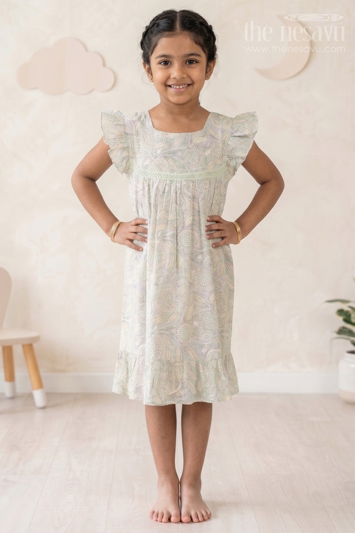 Charming Girls Ethnic Cotton Dress with Traditional Floral Print and Delicate Lace