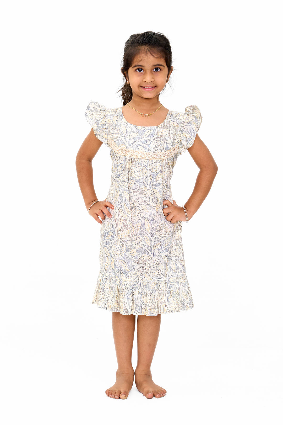 Trendy Girls Cotton Fashion Dress with Elegant Floral Pattern and Ruffled Details