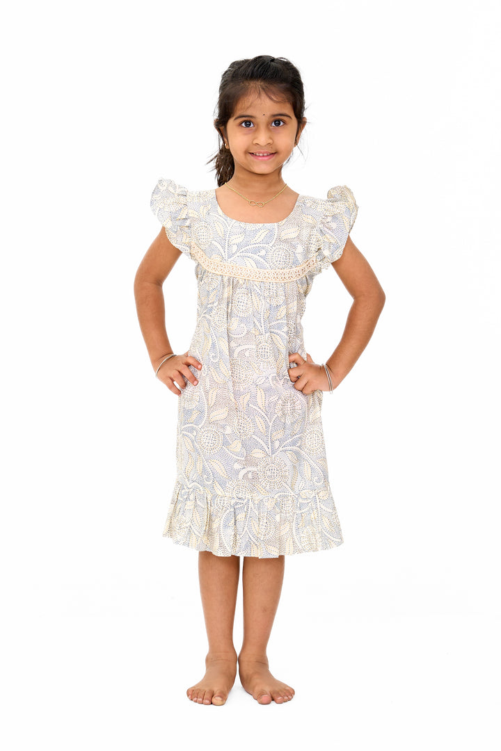 Trendy Girls Cotton Fashion Dress with Elegant Floral Pattern and Ruffled Details